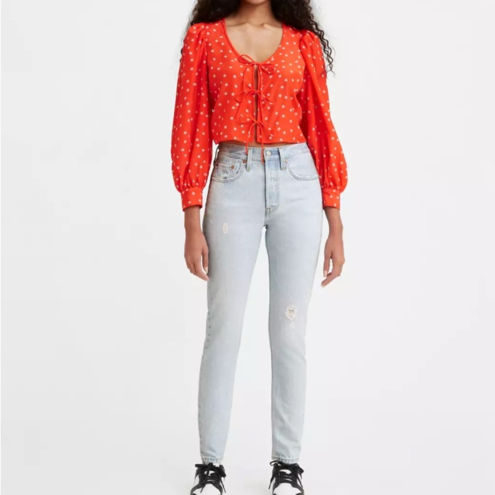 NWT LEVI'S 501 High-Rise Skinny Distressed Denim Button Fly Jeans Sz 30” x 28”